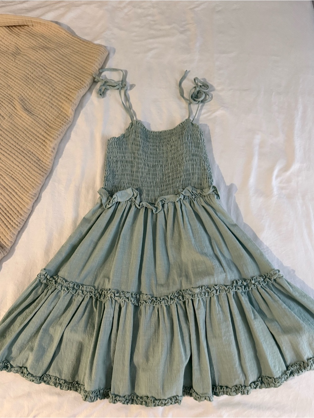 SHEIN Light Green Smocked Tie-Strap Tiered Sundress